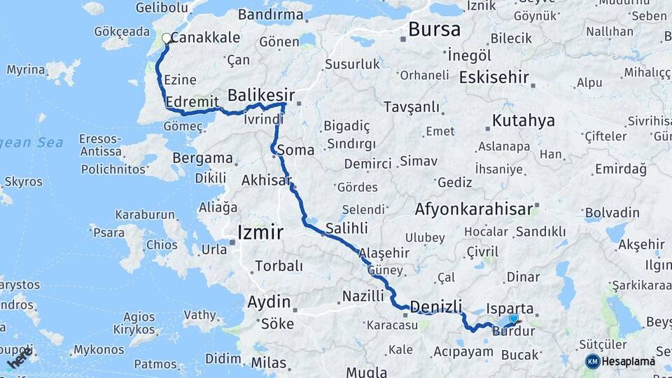 Burdur Güneyyayla Arası Kaç Km - Yol Haritası
