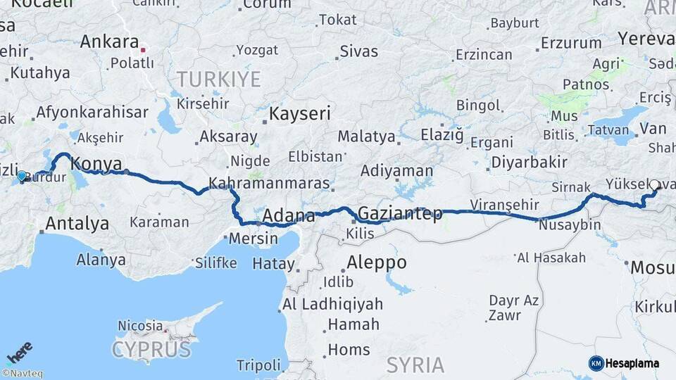 Burdur Hakkari Arası Kaç Km - Yol Haritası