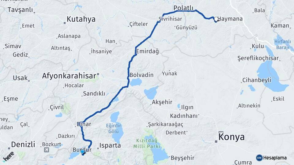 Burdur Haymana Ankara Arası Kaç Km - Yol Haritası