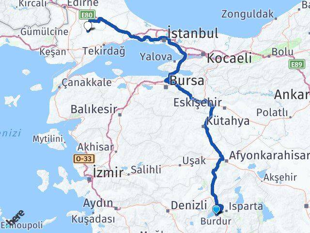 Burdur Hayrabolu Tekirdağ Arası Kaç Km - Yol Haritası