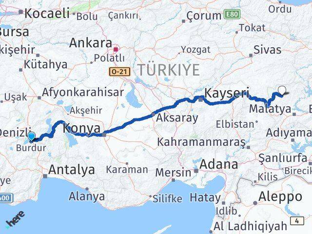 Burdur Hekimhan Malatya Arası Kaç Km - Yol Haritası