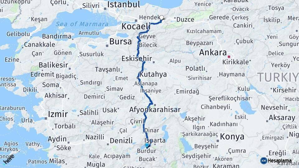 Burdur Hendek Sakarya Arası Kaç Km - Yol Haritası
