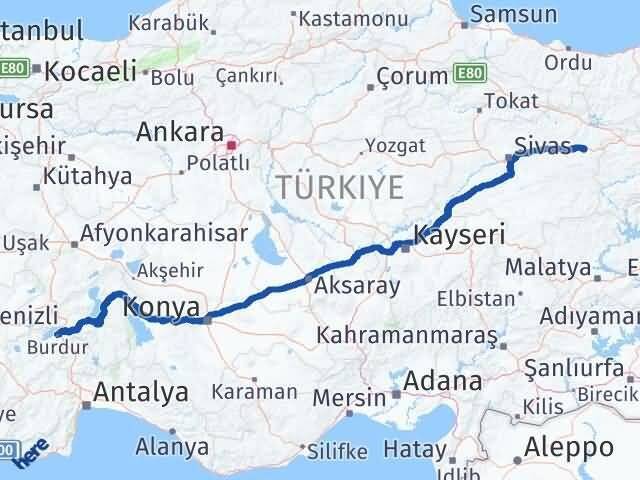Burdur İmranlı Sivas Arası Kaç Km - Yol Haritası