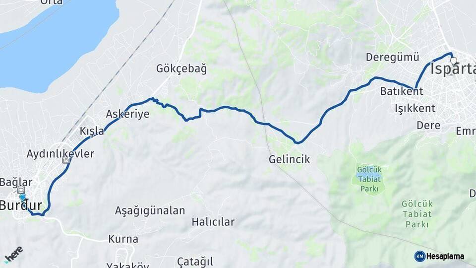 Burdur Isparta Arası Kaç Km - Yol Haritası