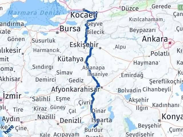 Burdur İzmit Kocaeli Arası Kaç Km - Yol Haritası