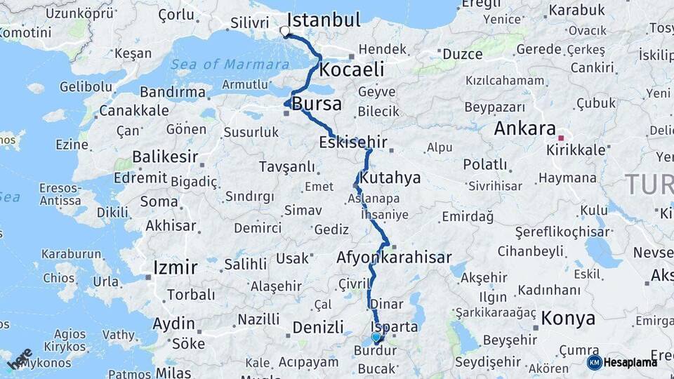 Burdur Kadıköy İstanbul Arası Kaç Km - Yol Haritası