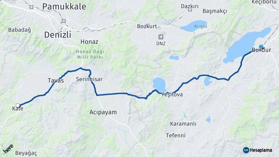 Burdur Kale Denizli Arası Kaç Km - Yol Haritası