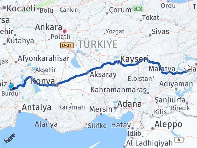 Burdur Kale Malatya Arası Kaç Km - Yol Haritası