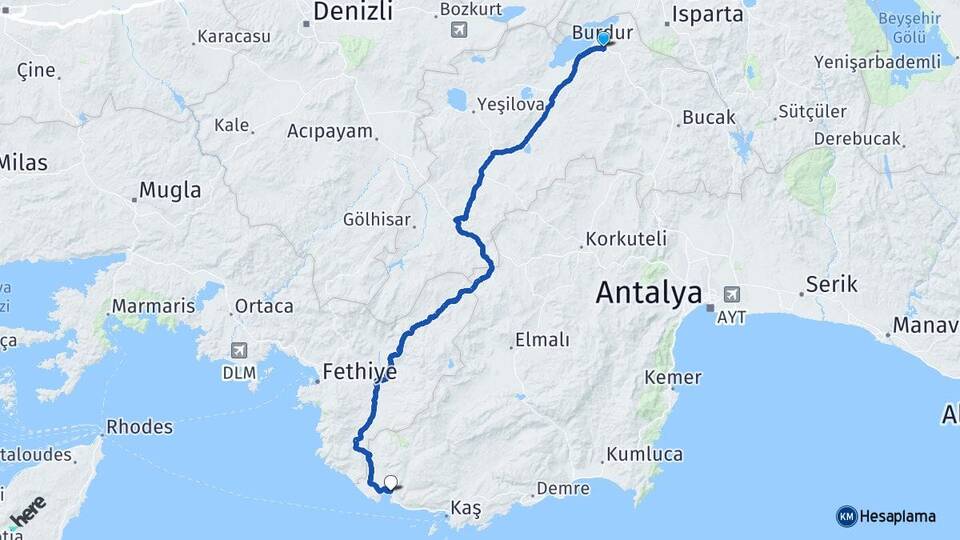 Burdur Kalkan Kaş Antalya Arası Kaç Km - Yol Haritası