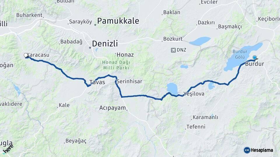 Burdur Karacasu Aydın Arası Kaç Km - Yol Haritası