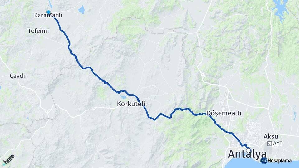 Burdur Karamanlı Antalya Arası Kaç Km - Yol Haritası