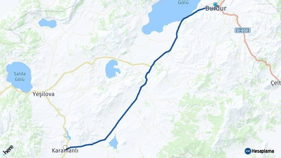 Burdur Karamanlı Arası Kaç Km - Yol Haritası
