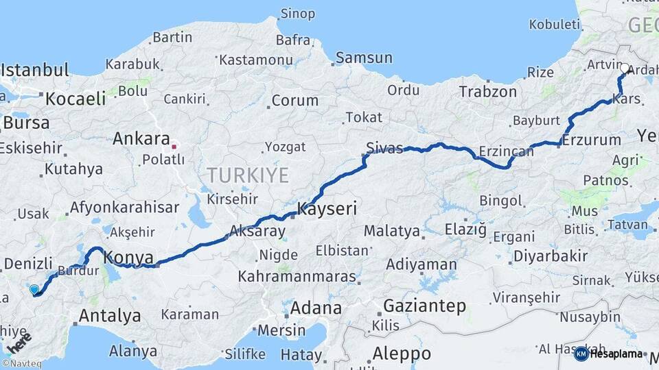 Burdur Karamanlı Ardahan Arası Kaç Km - Yol Haritası