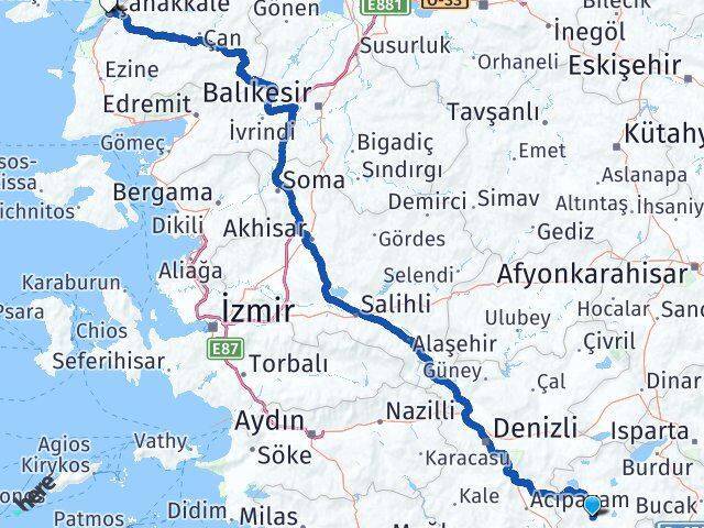 Karamanlı Çanakkale Arası Kaç Km - Yol Tarifi