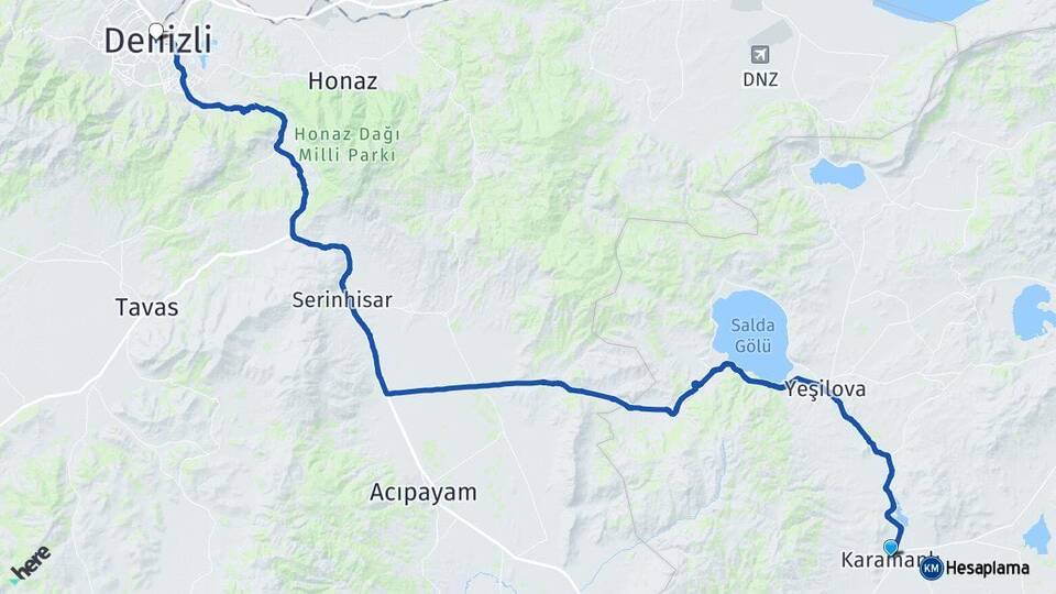 Burdur Karamanlı Denizli Arası Kaç Km - Yol Haritası