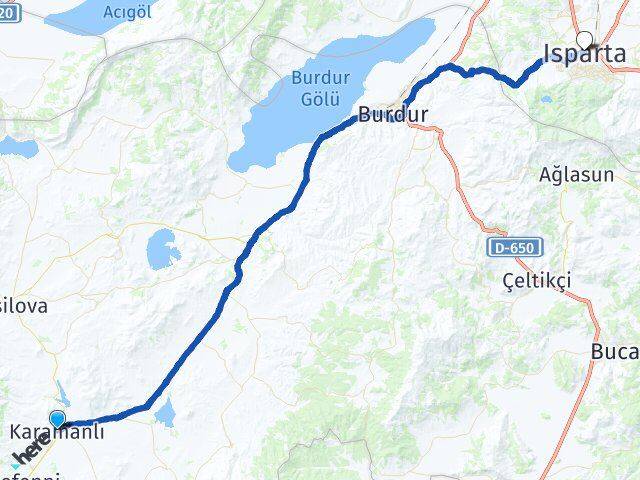 Burdur Karamanlı Isparta Arası Kaç Km - Yol Haritası