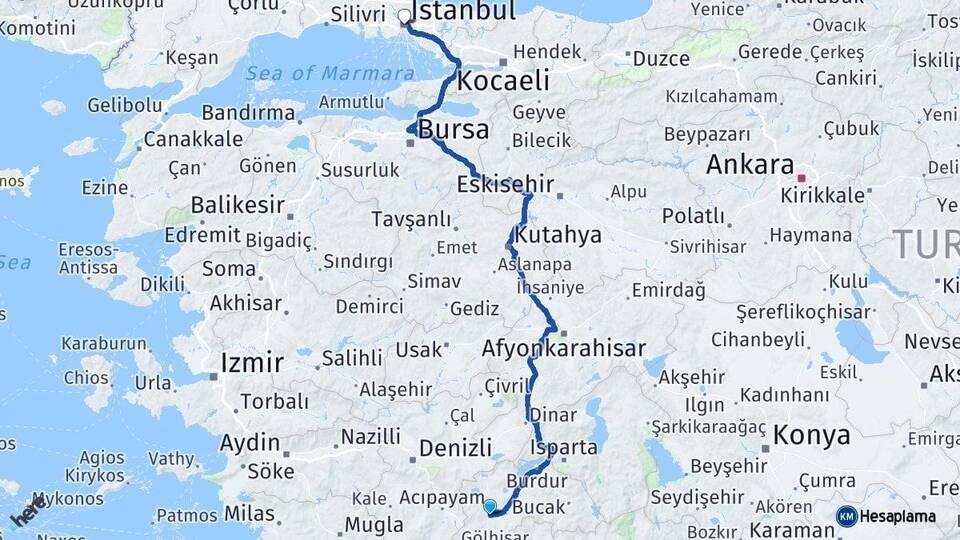 Burdur Karamanlı İstanbul Arası Kaç Km - Yol Haritası