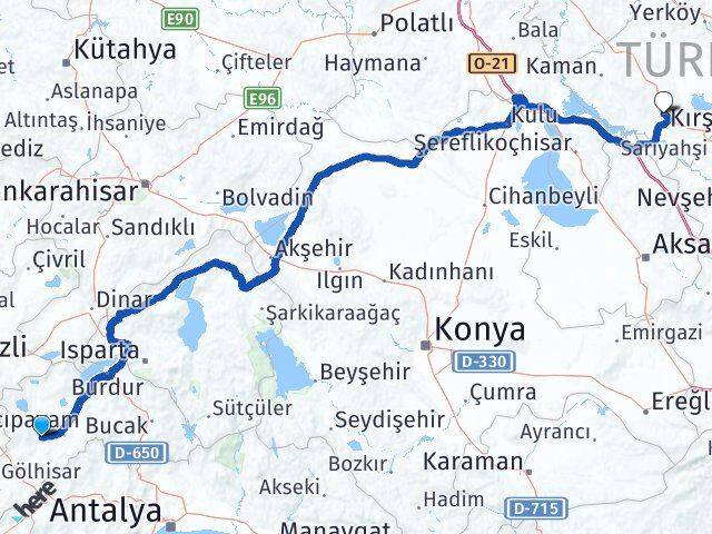 Burdur Karamanlı Kırşehir Arası Kaç Km - Yol Haritası