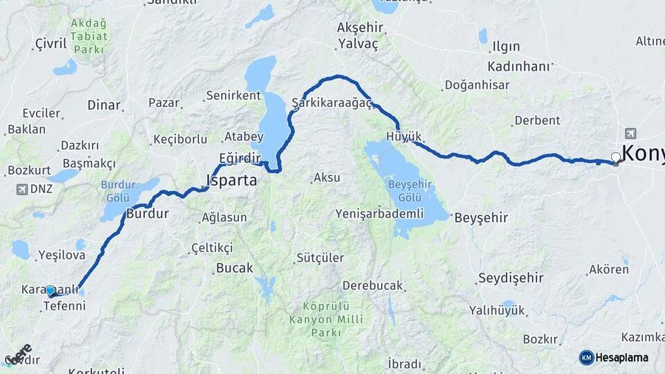 Burdur Karamanlı Konya Arası Kaç Km - Yol Haritası