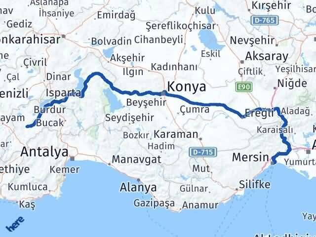 Burdur Karamanlı Mersin Arası Kaç Km - Yol Haritası