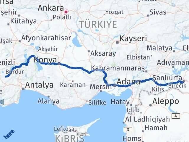 Burdur Karamanlı Şanlıurfa Arası Kaç Km - Yol Haritası