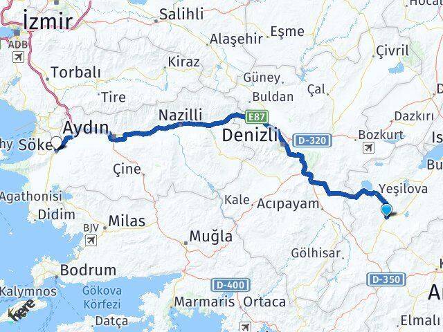 Burdur Karamanlı Söke Aydın Arası Kaç Km - Yol Haritası