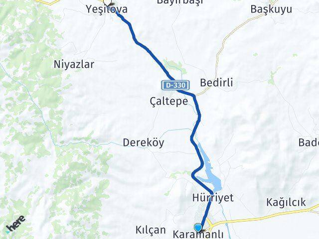 Burdur Karamanlı Yeşilova Arası Kaç Km - Yol Haritası