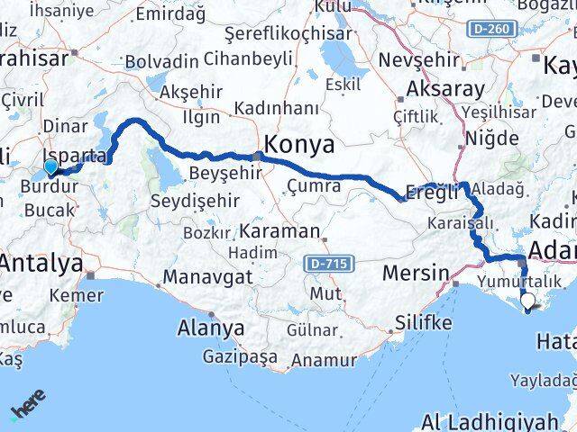 Burdur Karataş Adana Arası Kaç Km - Yol Haritası