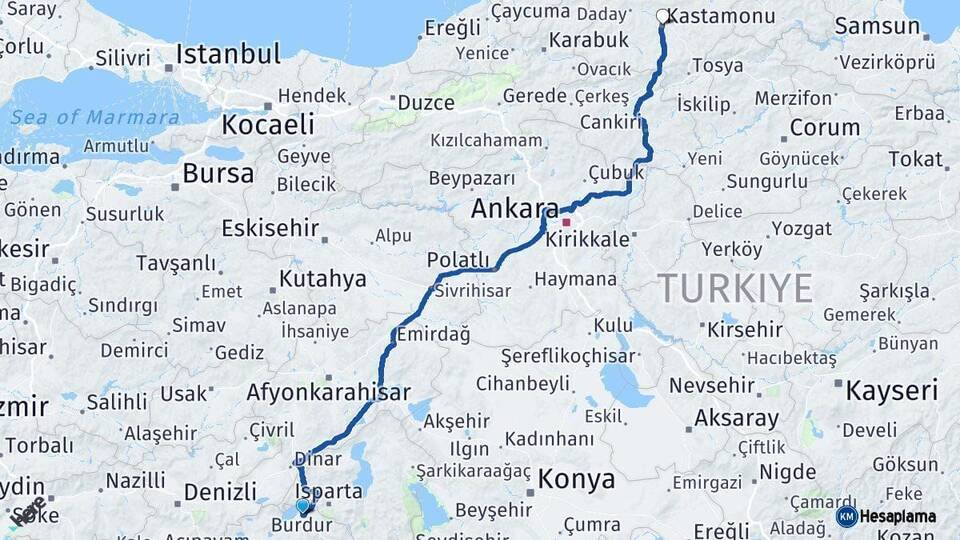 Burdur Kastamonu Arası Kaç Km - Yol Haritası