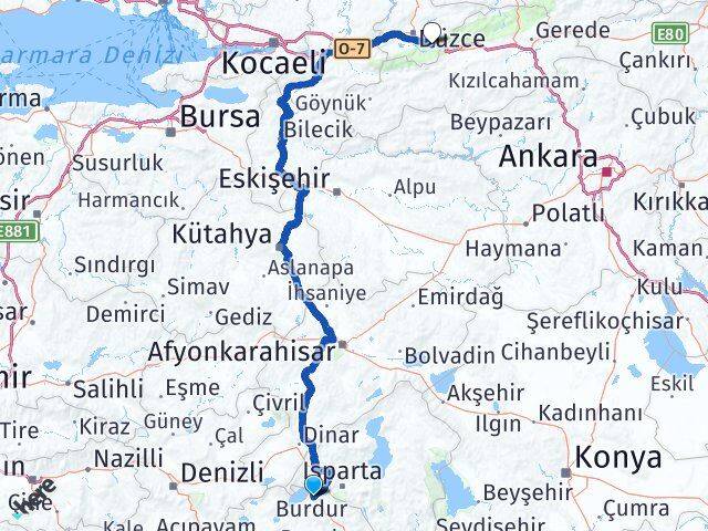 Burdur Kaynaşlı Düzce Arası Kaç Km - Yol Haritası