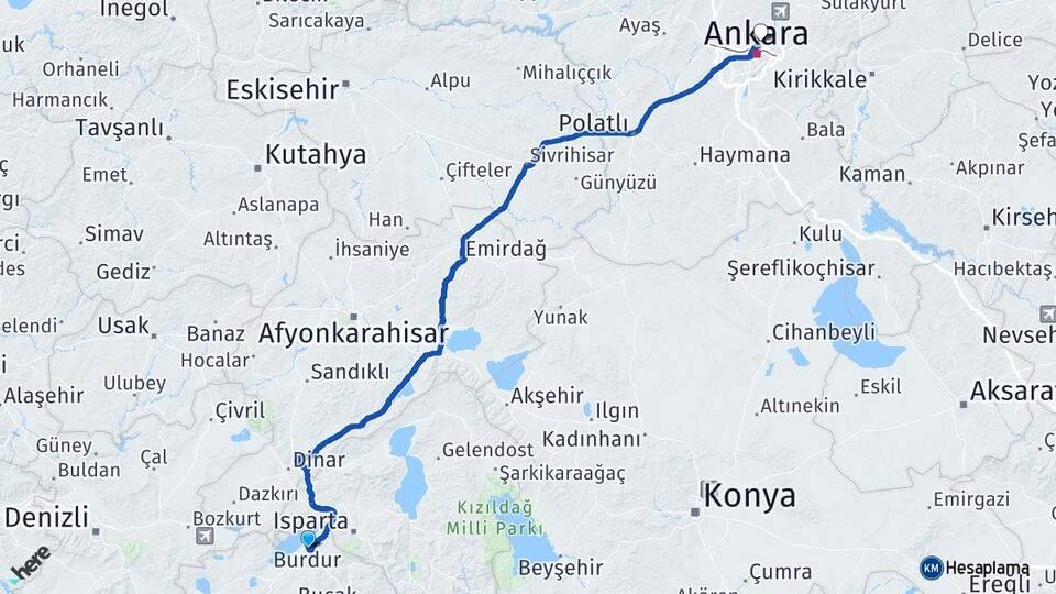 Burdur Keçiören Ankara Arası Kaç Km - Yol Haritası