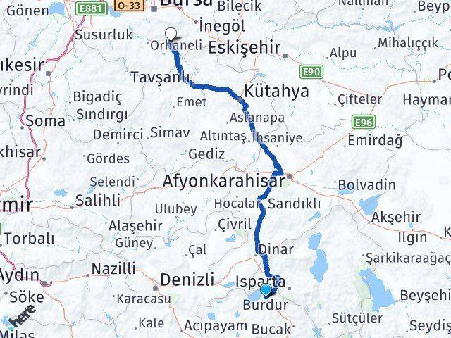 Burdur Keles Bursa Arası Kaç Km - Yol Haritası