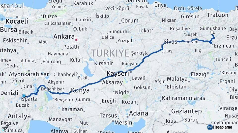 Burdur Kelkit Gümüşhane Arası Kaç Km - Yol Haritası
