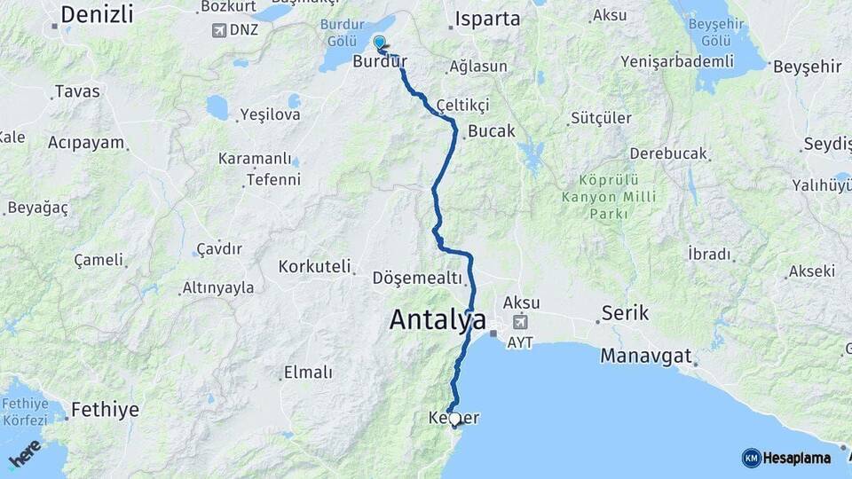 Burdur Kemer Antalya Arası Kaç Km - Yol Haritası
