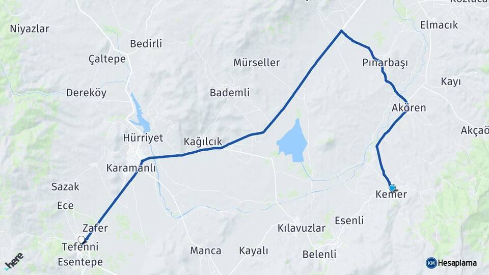 Burdur Kemer Tefenni Arası Kaç Km - Yol Haritası