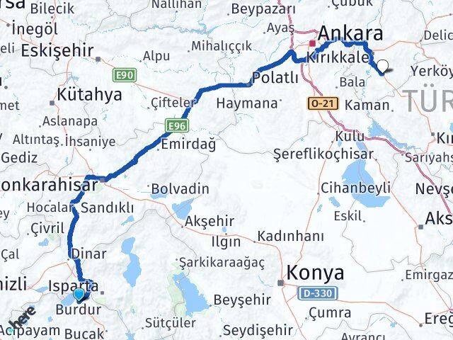 Burdur Keskin Kırıkkale Arası Kaç Km - Yol Haritası