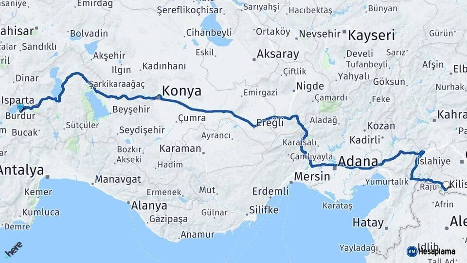 Burdur Kilis Arası Kaç Km - Yol Haritası
