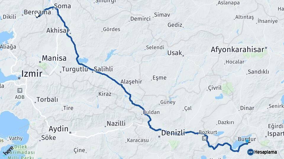 Burdur Kınık İzmir Arası Kaç Km - Yol Haritası