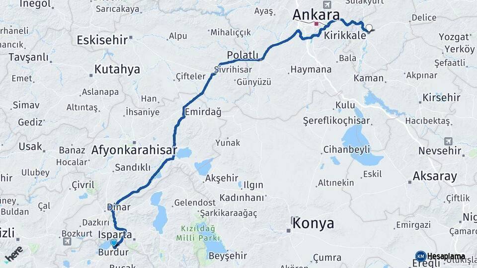 Burdur Kırıkkale Arası Kaç Km - Yol Haritası