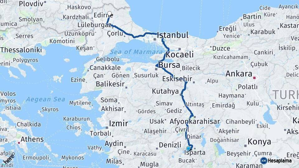 Burdur Kırklareli Arası Kaç Km - Yol Haritası