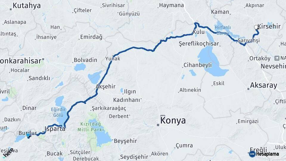 Burdur Kırşehir Arası Kaç Km - Yol Haritası