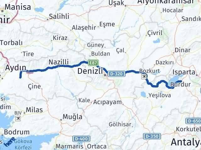 Burdur Koçarlı Aydın Arası Kaç Km - Yol Haritası