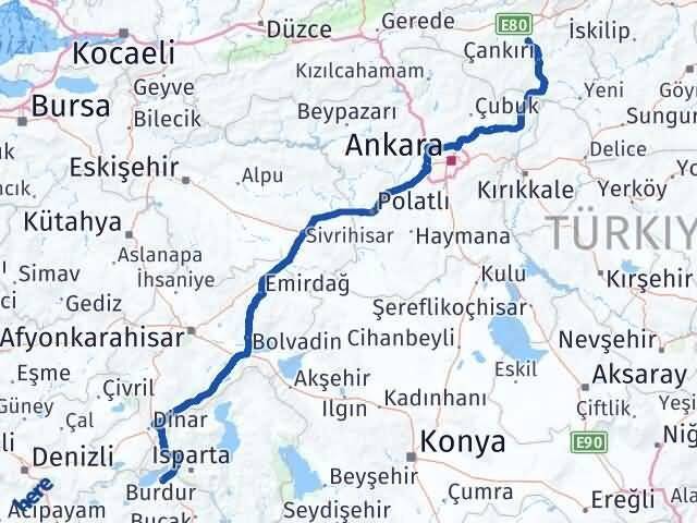 Burdur Korgun Çankırı Arası Kaç Km - Yol Haritası