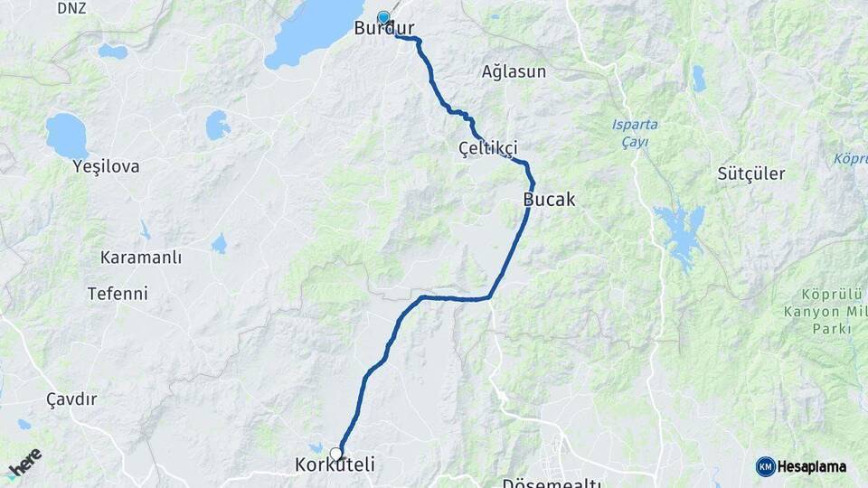 Burdur Korkuteli Antalya Arası Kaç Km - Yol Haritası