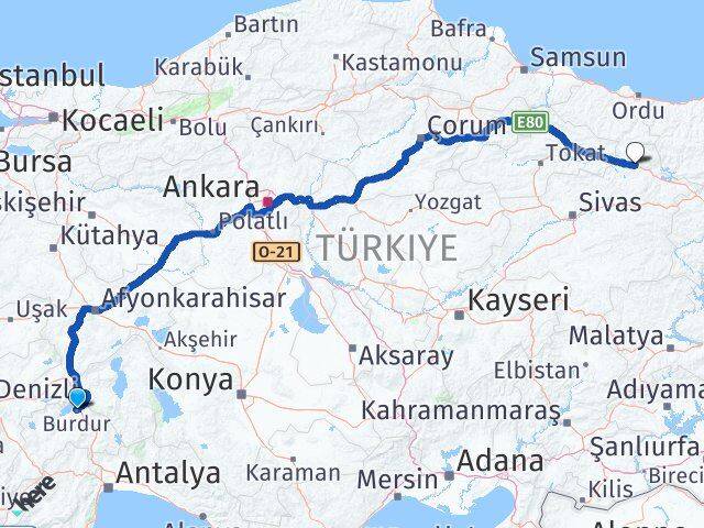 Burdur Koyulhisar Sivas Arası Kaç Km - Yol Haritası