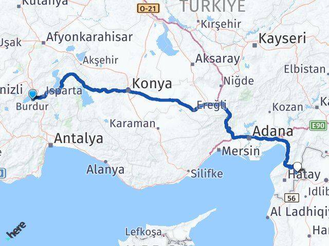 Burdur Kumlu Hatay Arası Kaç Km - Yol Haritası
