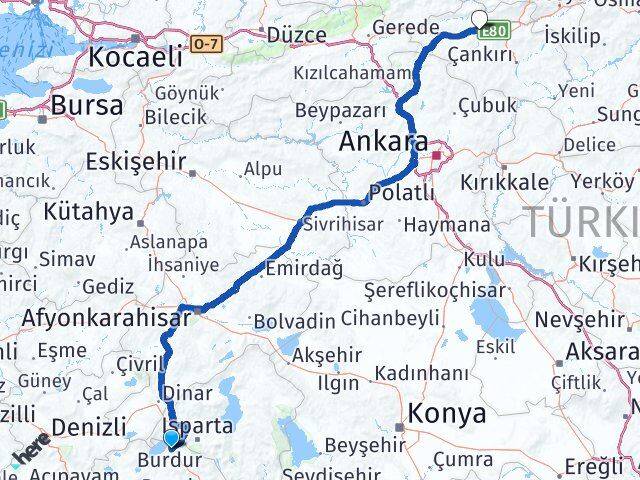 Burdur Kurşunlu Çankırı Arası Kaç Km - Yol Haritası