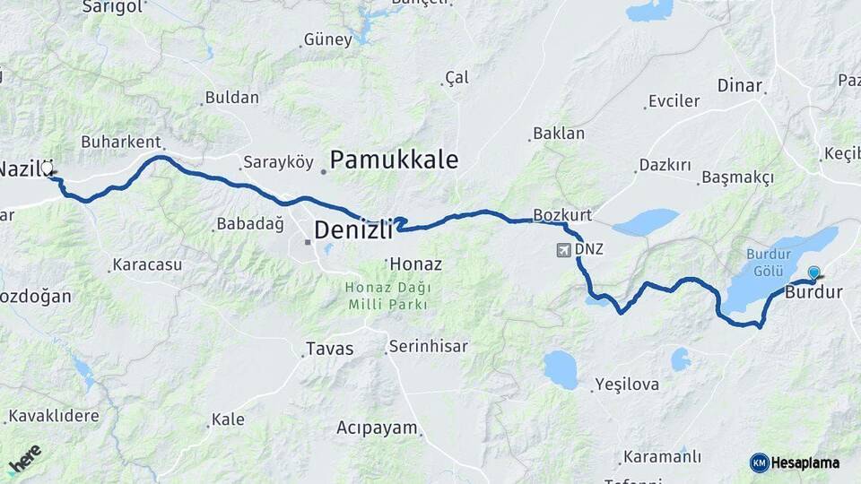 Burdur Kuyucak Aydın Arası Kaç Km - Yol Haritası
