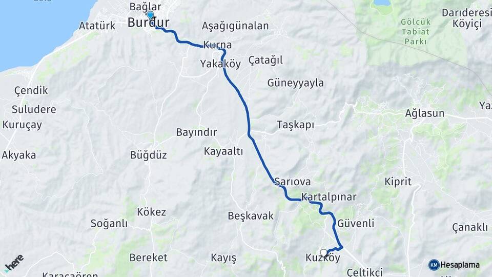 Burdur Kuzköy Çeltikçi Arası Kaç Km - Yol Haritası