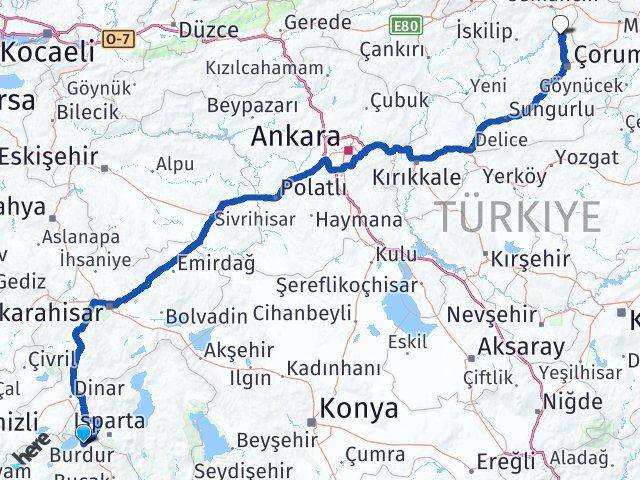 Burdur Laçin Çorum Arası Kaç Km - Yol Haritası